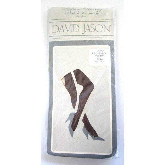 David Jason Fashion Hosiery/Panty Hose Canada Reinforced Toe Taupe Tall 3000 VTG - Picture 1 of 6